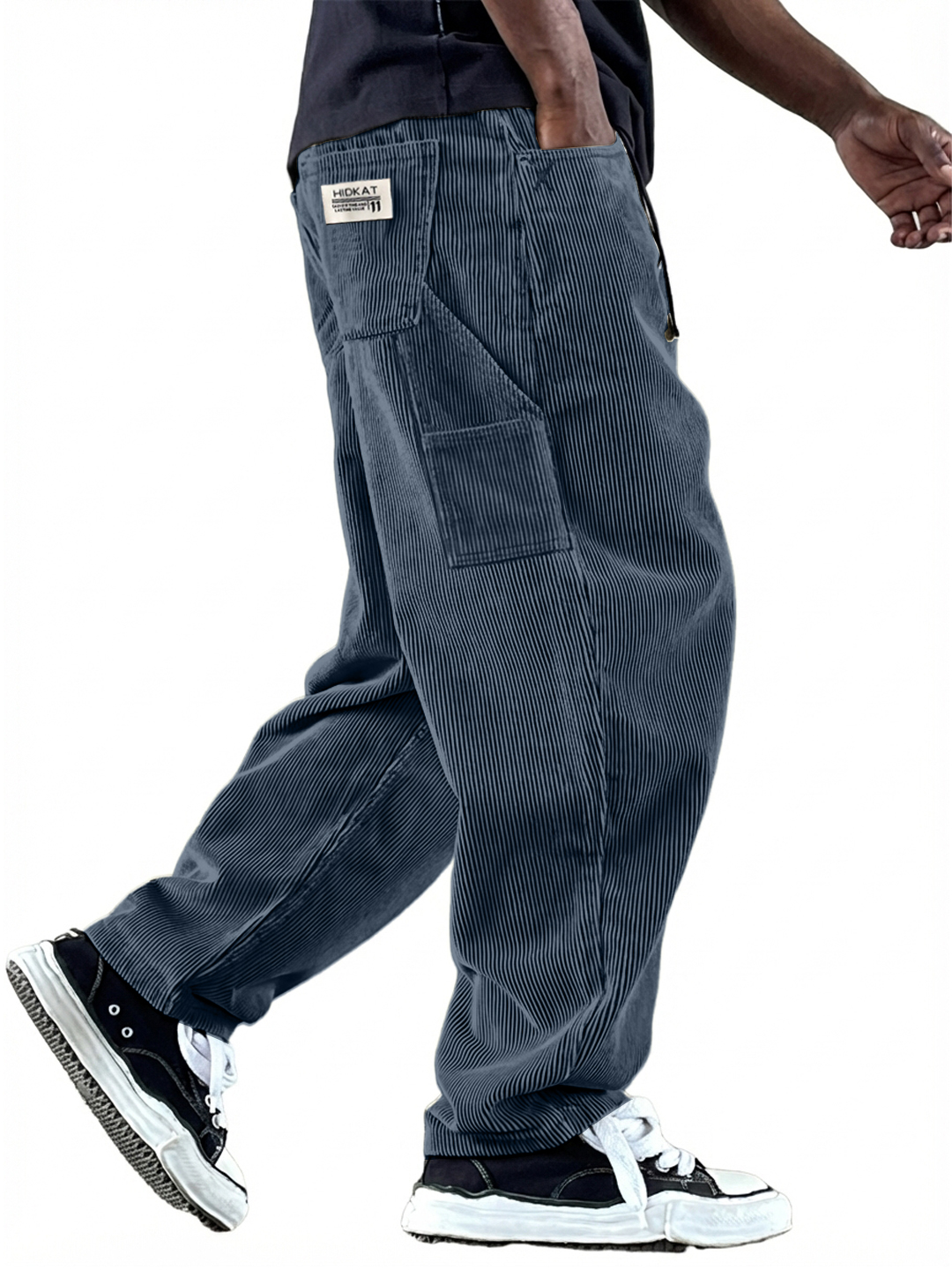 Men's Casual Vintage Multi-Pocket Embroidered Logo Corduroy Workwear Trousers