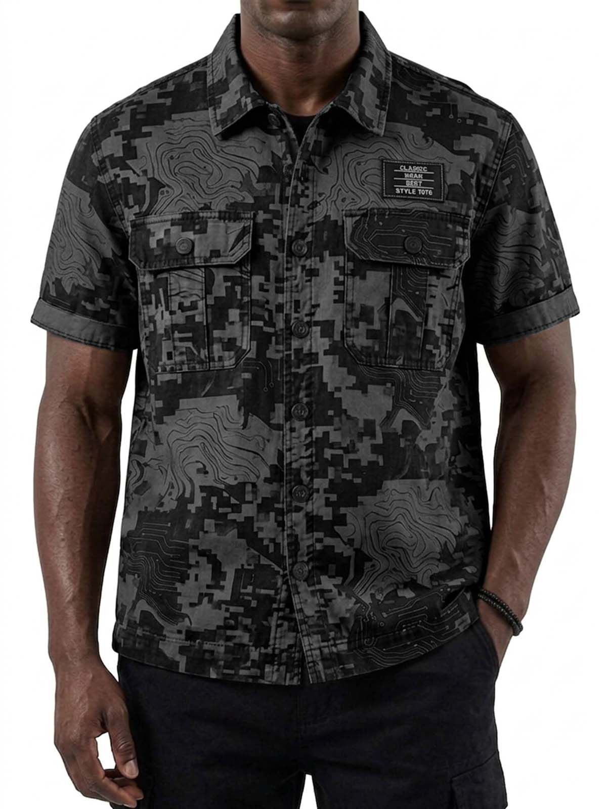 Digital Camouflage Double-Pocket Basic Cargo Shirt