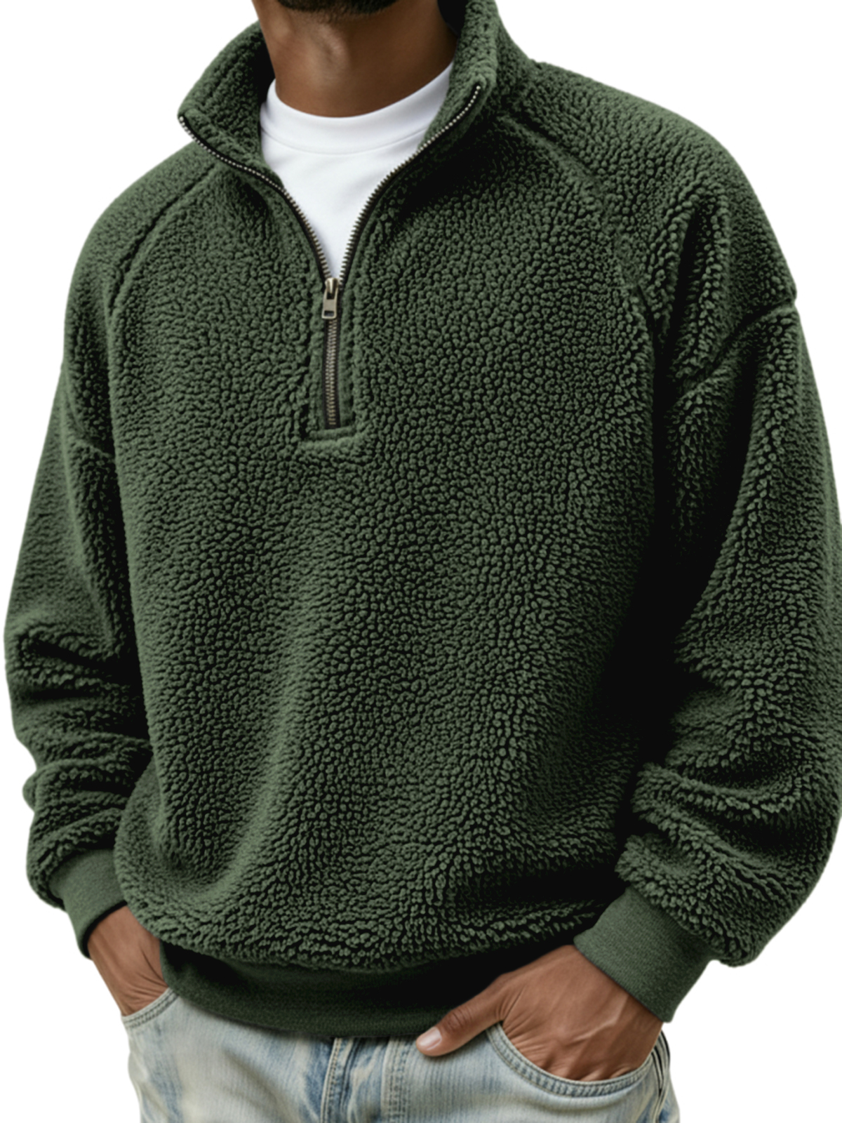 Men's Comfort Sherpa Quarter Zip Warm Pullover Polo Shirt