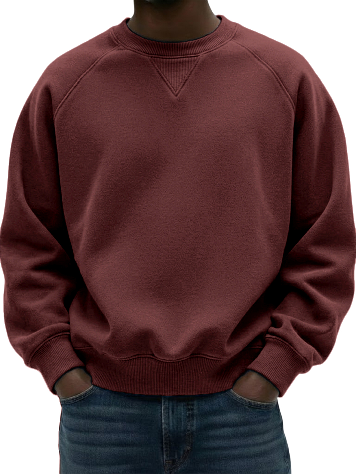 Mokaloha-Men's Heavyweight Basic Patchwork Pullover Crew Neck Sweatshirt