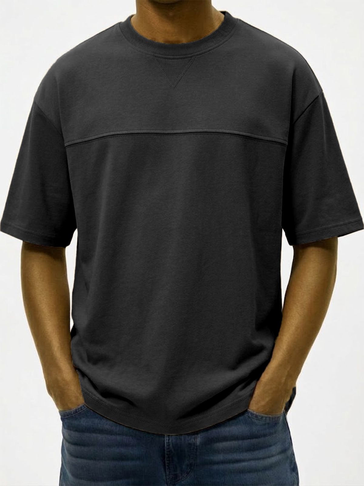 Men's Deconstructed Patchwork Crew Neck Pullover T-shirt