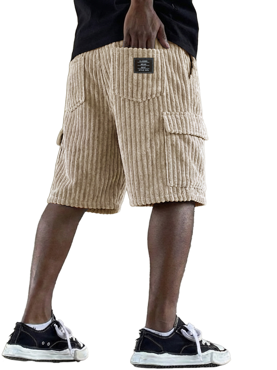 Men's Retro Corduroy Multi-Pocket Logo Cargo Shorts