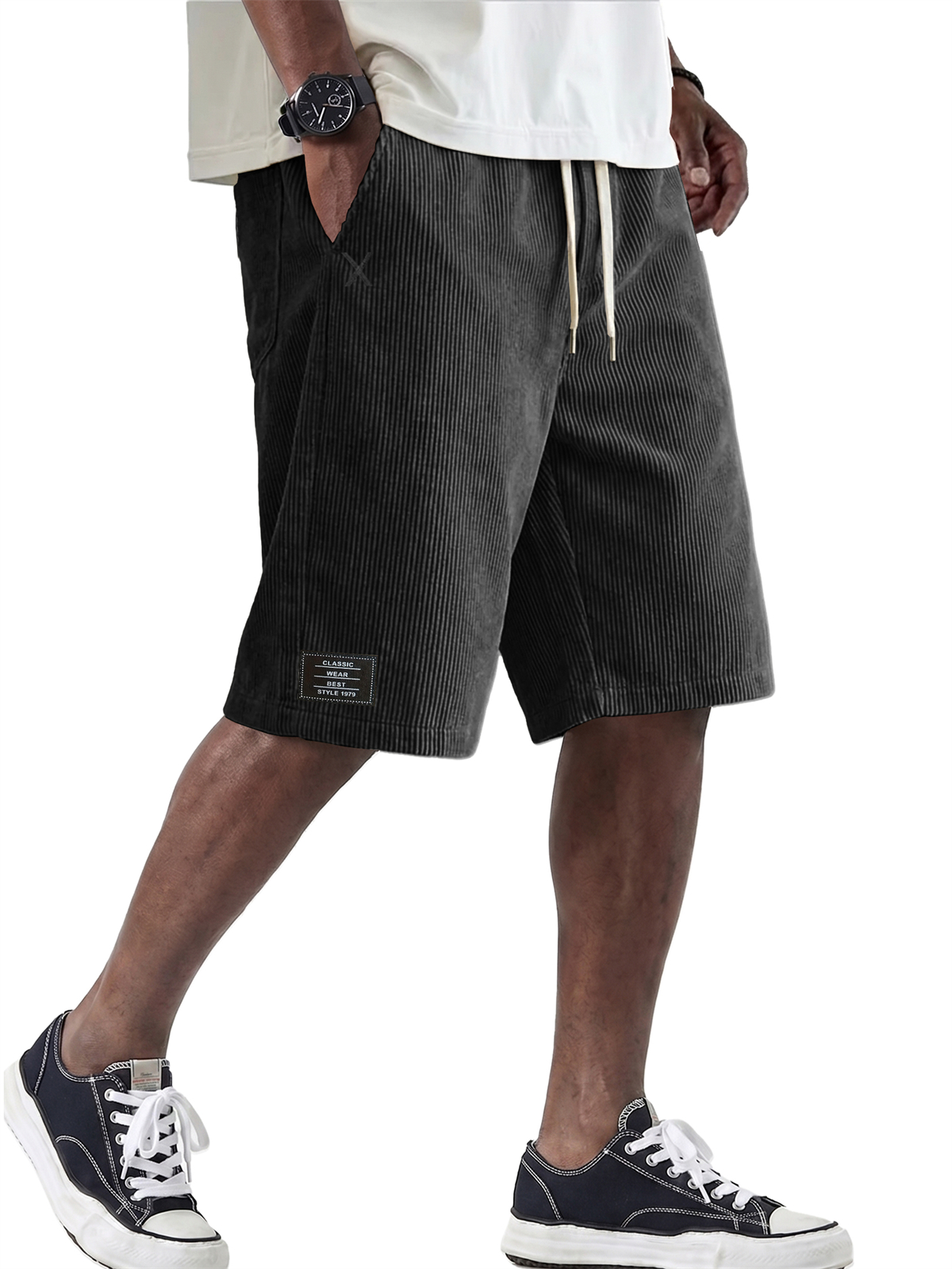 Men's Retro Comfortable Corduroy Shorts with Embroidered Logo