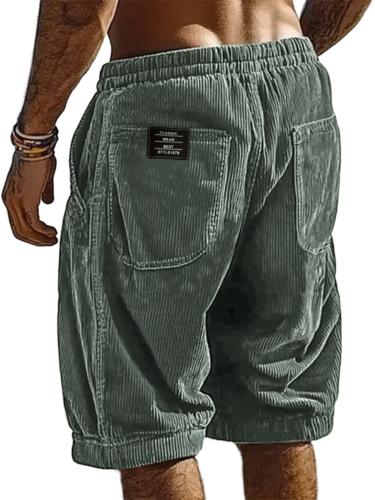 Men's Resort Stylish Corduroy Multi-Pocket Classic Embroidered Label Shorts