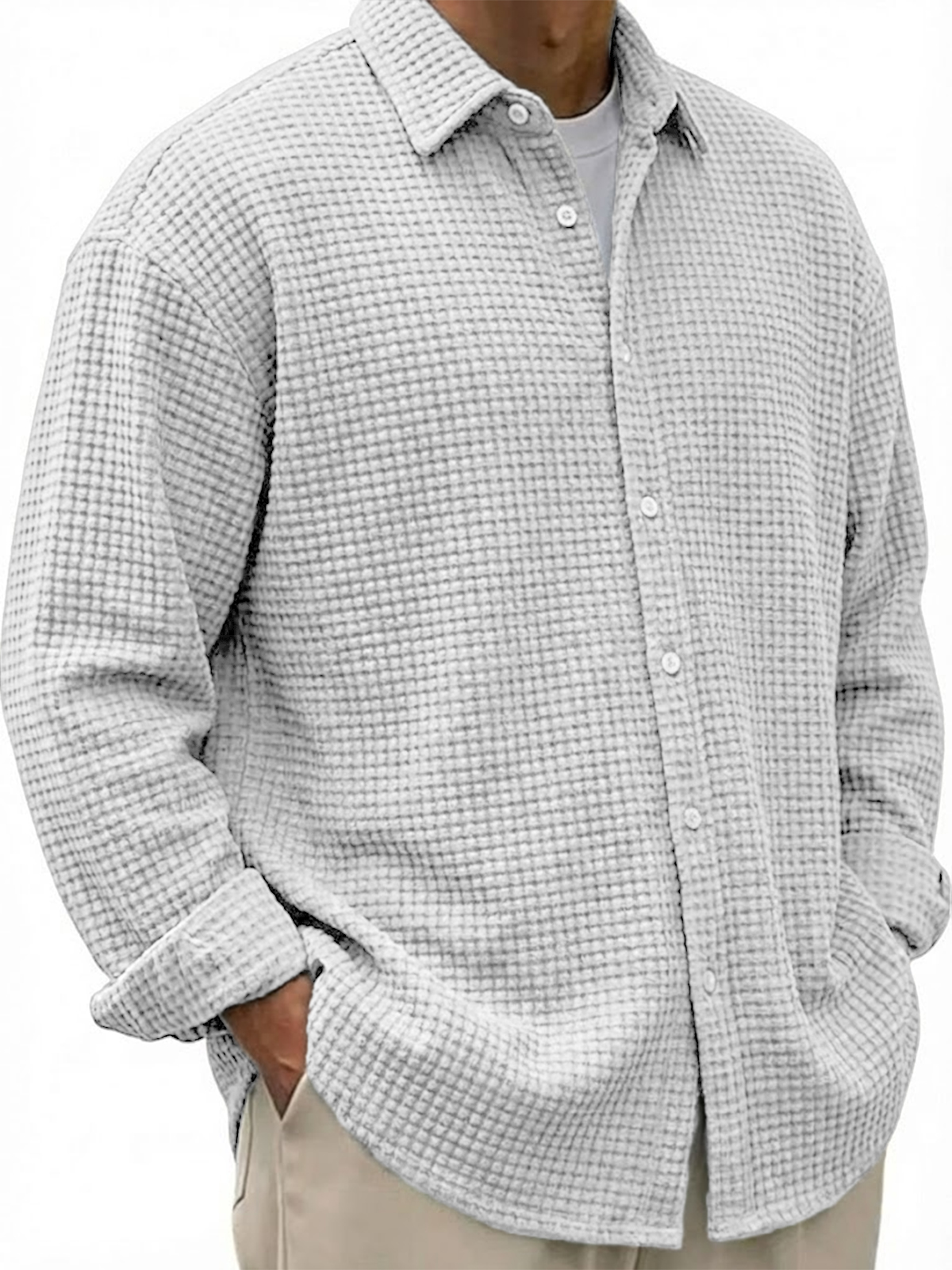 Men's Breathable Waffle Urban Casual Long-sleeved Shirt