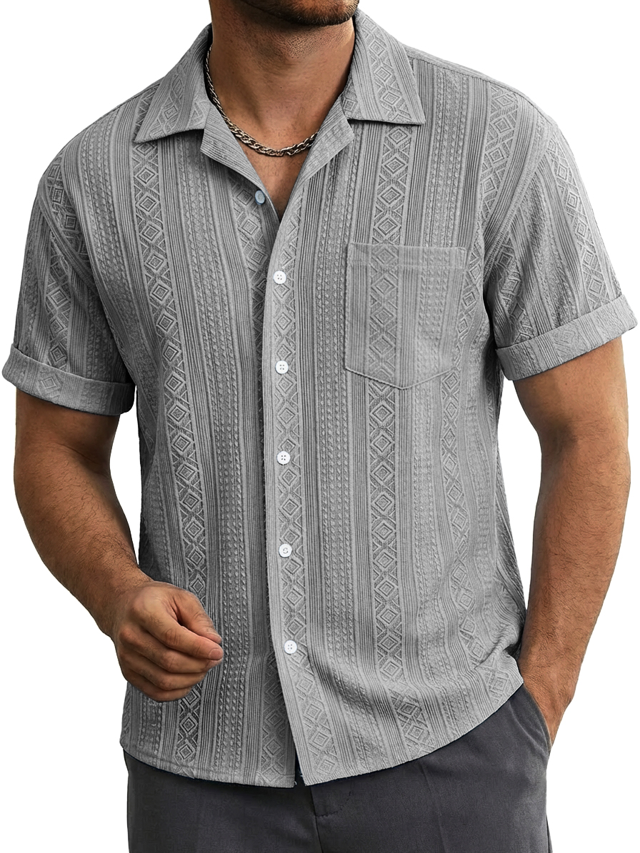 Men's Casual Striped Jacquard Short-Sleeve Shirt