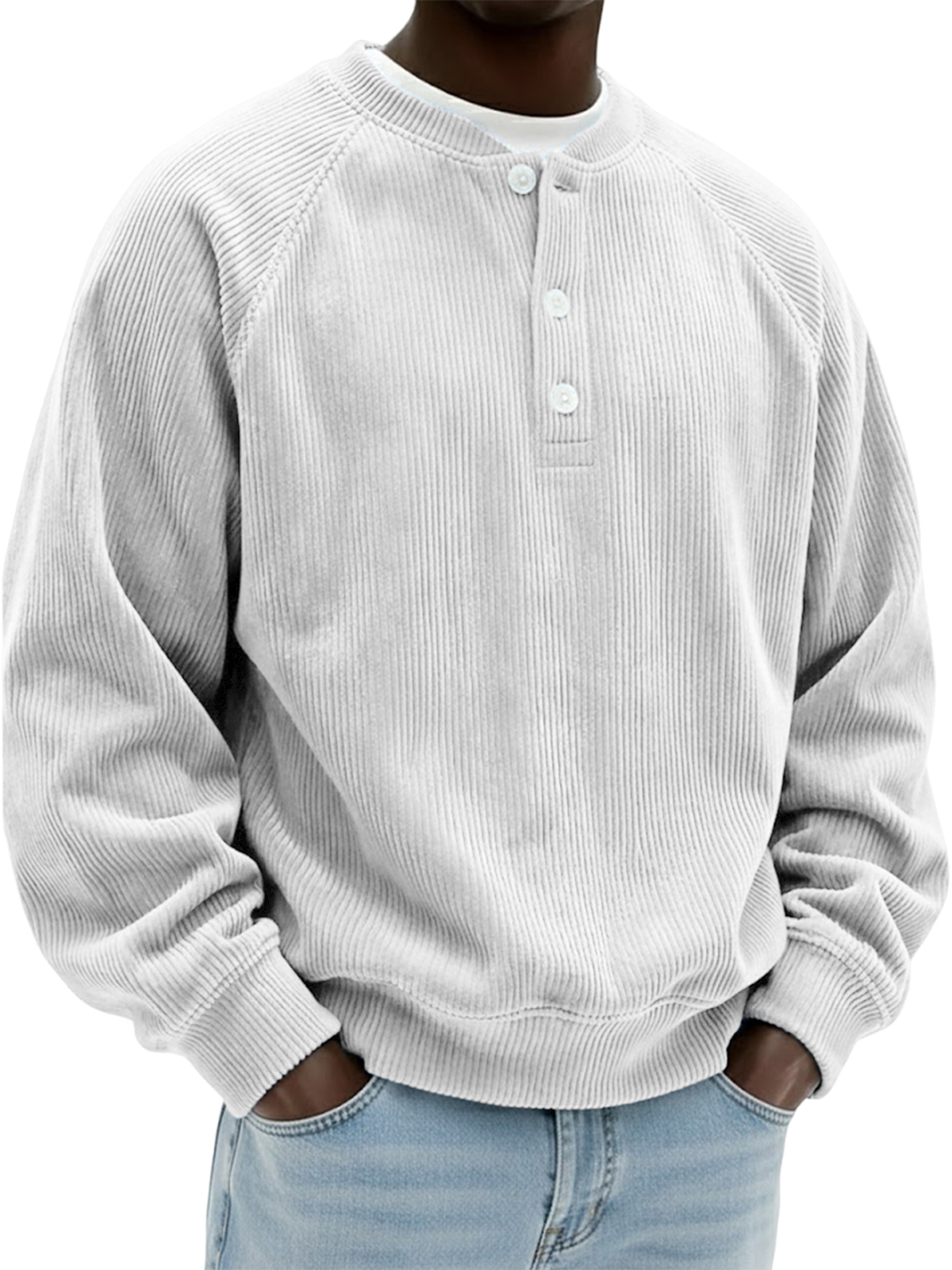 Men's Simple Vintage Ribbed Henley Raglan Pullover Top