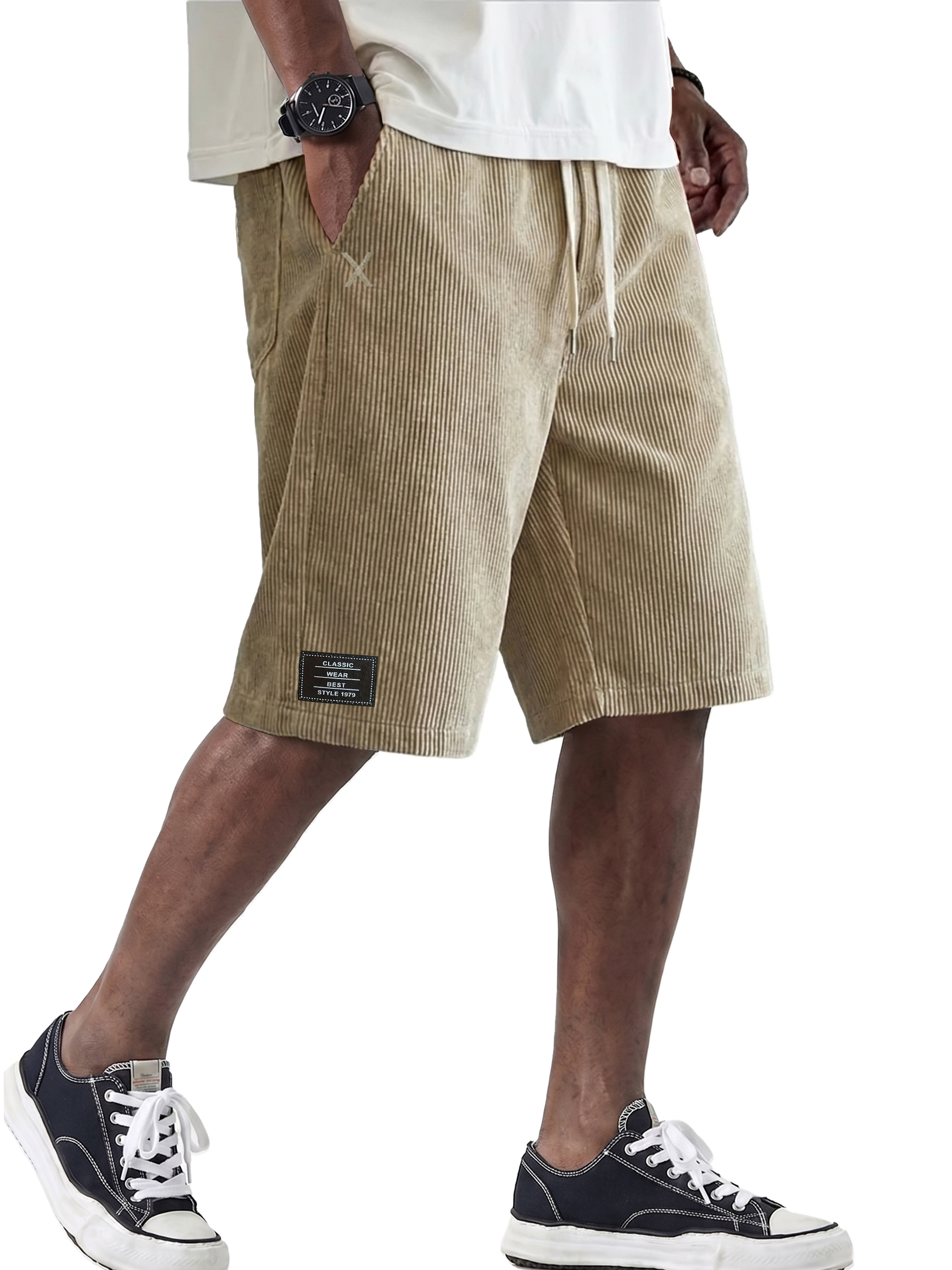 Men's Retro Comfortable Corduroy Shorts with Embroidered Logo