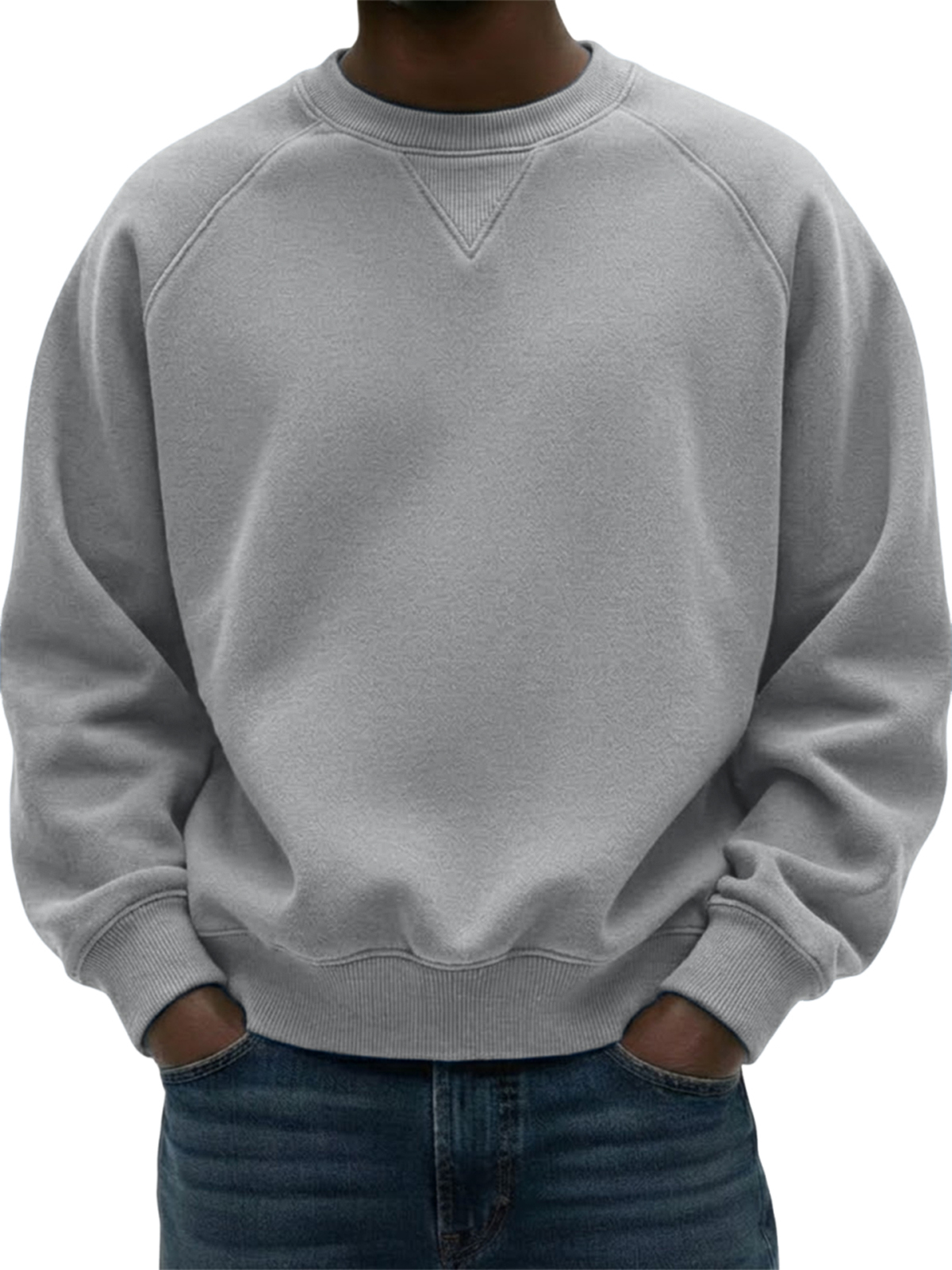 Mokaloha-Men's Heavyweight Basic Patchwork Pullover Crew Neck Sweatshirt