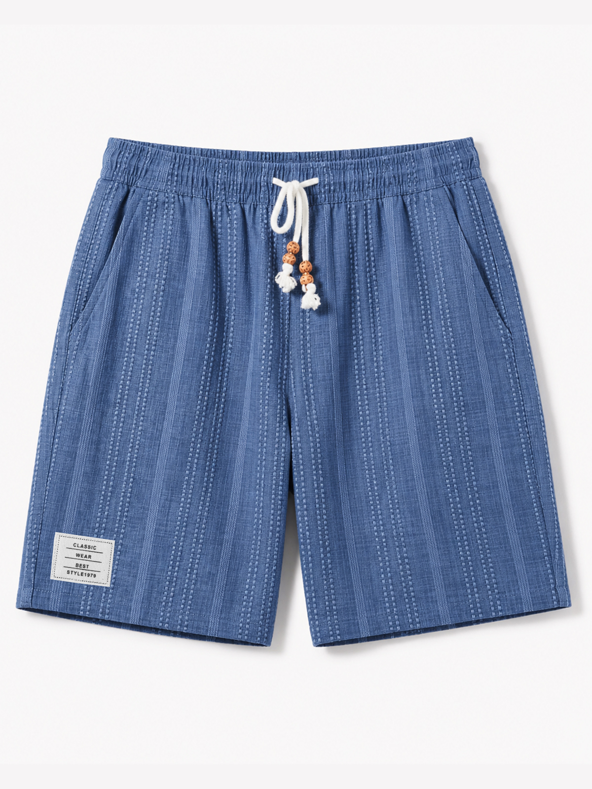 Men's Casual Linen Jacquard Striped Textured Elastic Waist Shorts