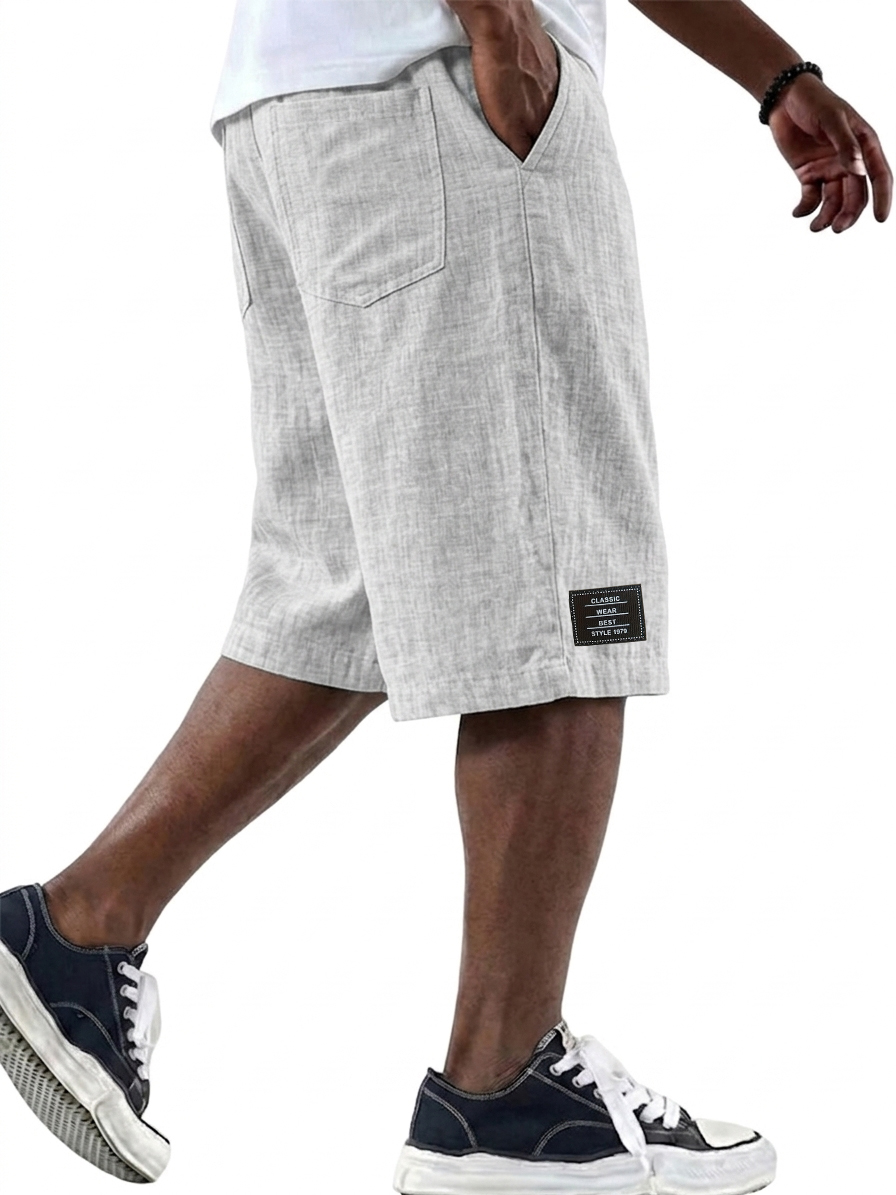 Men's Linen Casual Elastic Waist Multi Pocket Shorts