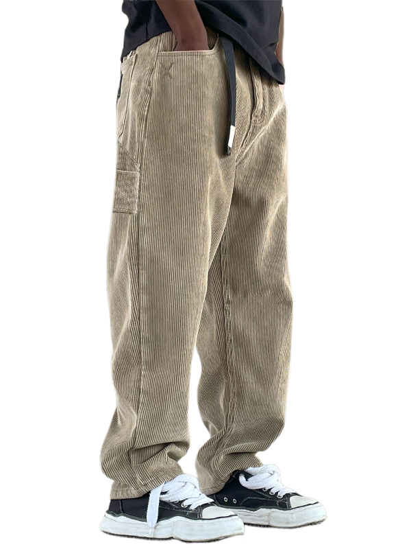 Men's Casual Vintage Multi-Pocket Embroidered Logo Corduroy Workwear Trousers