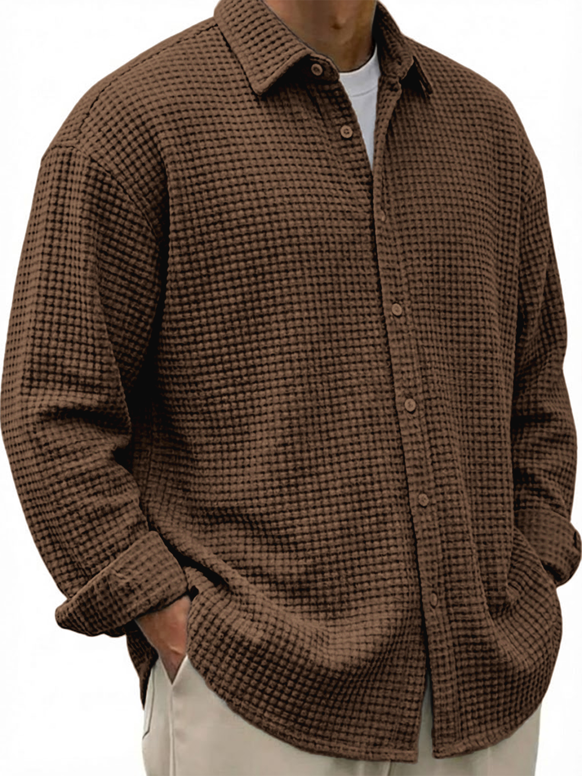 Men's Breathable Waffle Urban Casual Long-sleeved Shirt