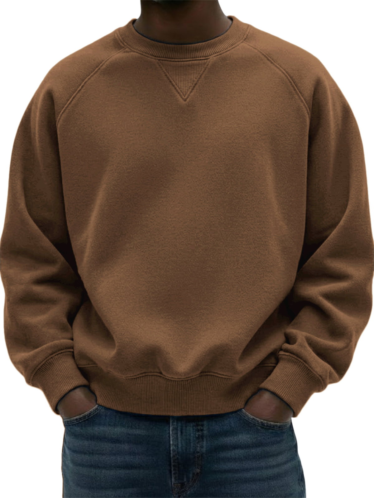 Mokaloha-Men's Heavyweight Basic Patchwork Pullover Crew Neck Sweatshirt