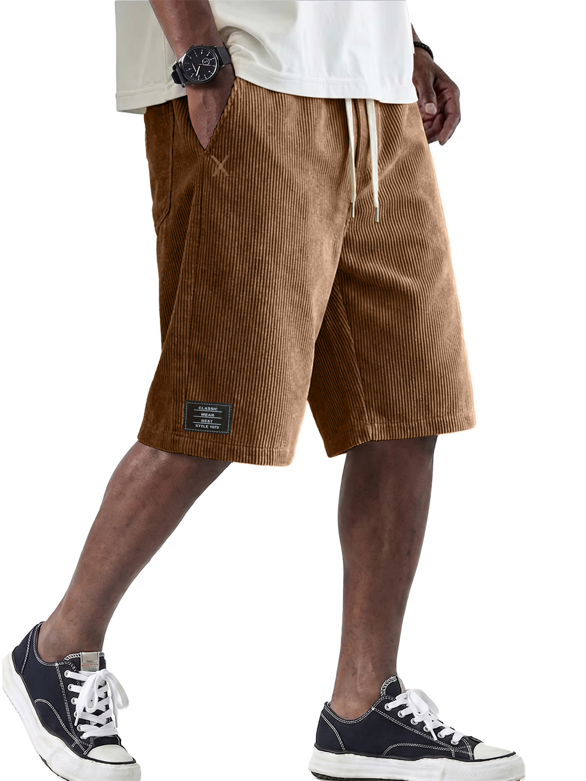 Men's Retro Comfortable Corduroy Shorts with Embroidered Logo