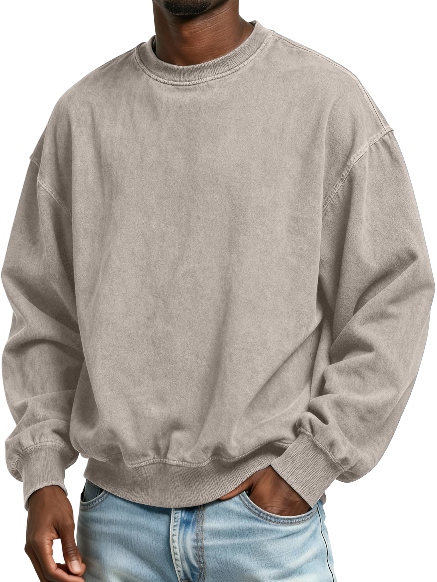 Men's Vintage Washed Distressed Batik Cotton Crew Neck Long Sleeve Sweatshirt