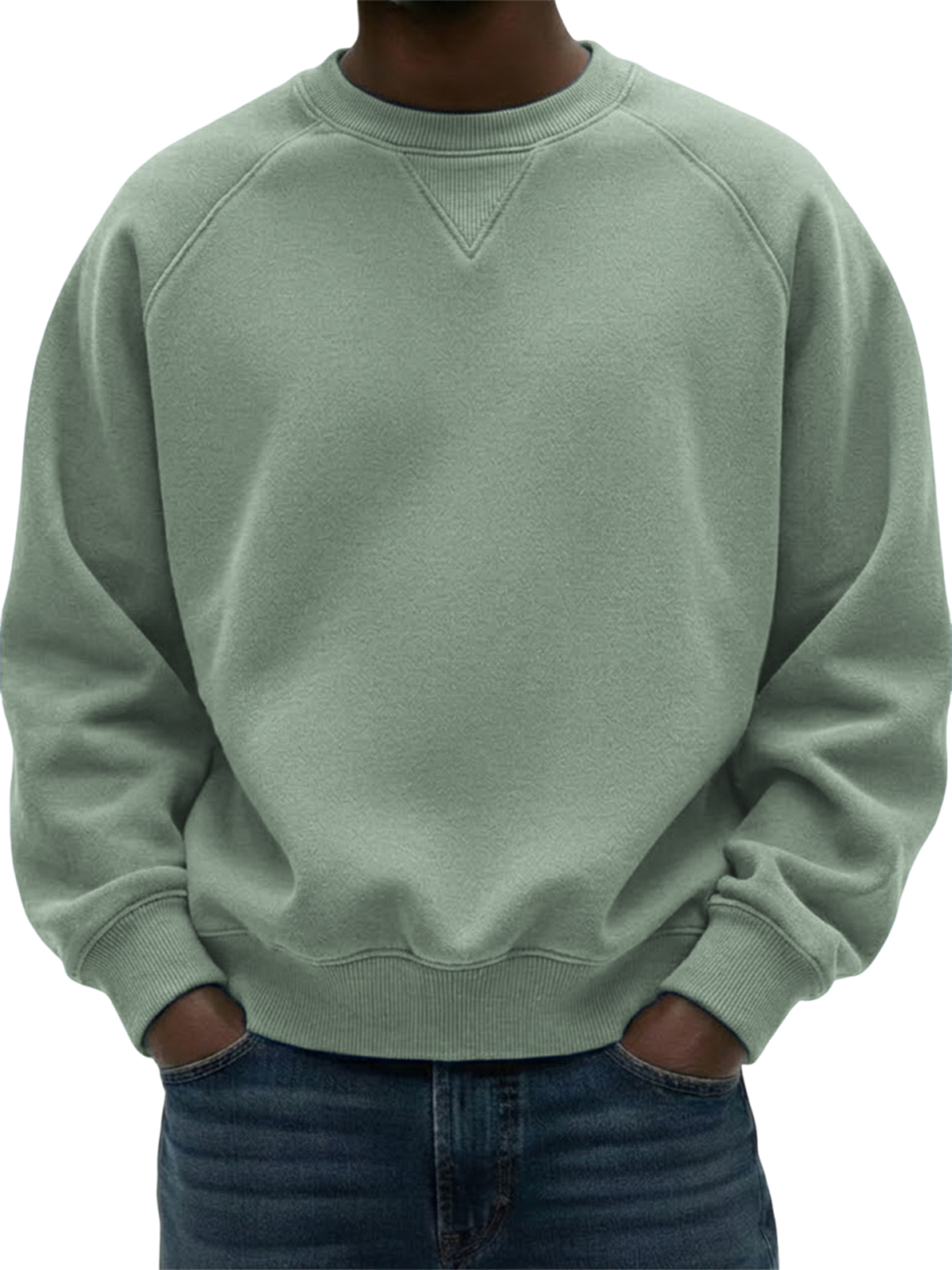 Mokaloha-Men's Heavyweight Basic Patchwork Pullover Crew Neck Sweatshirt