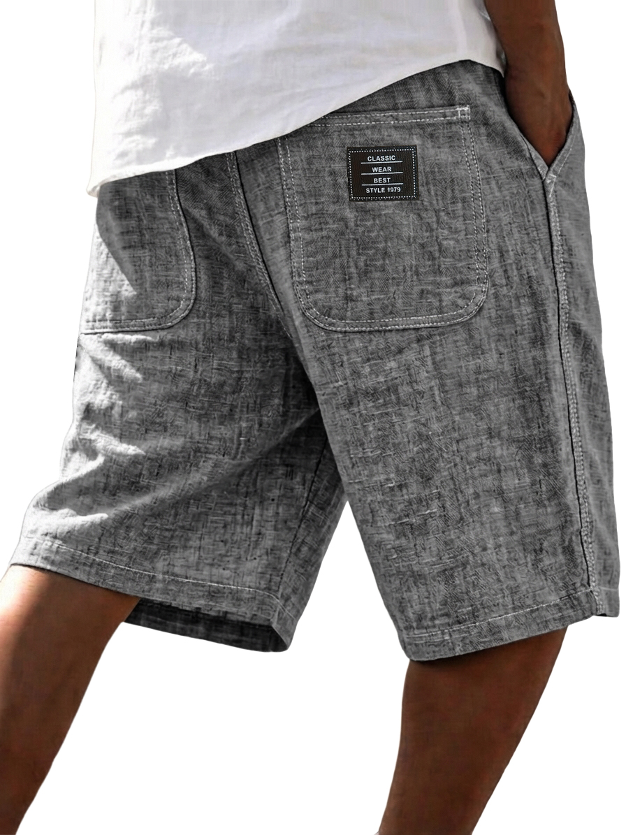 Men's Casual Breathable Linen Embroidered Logo Loose Shorts