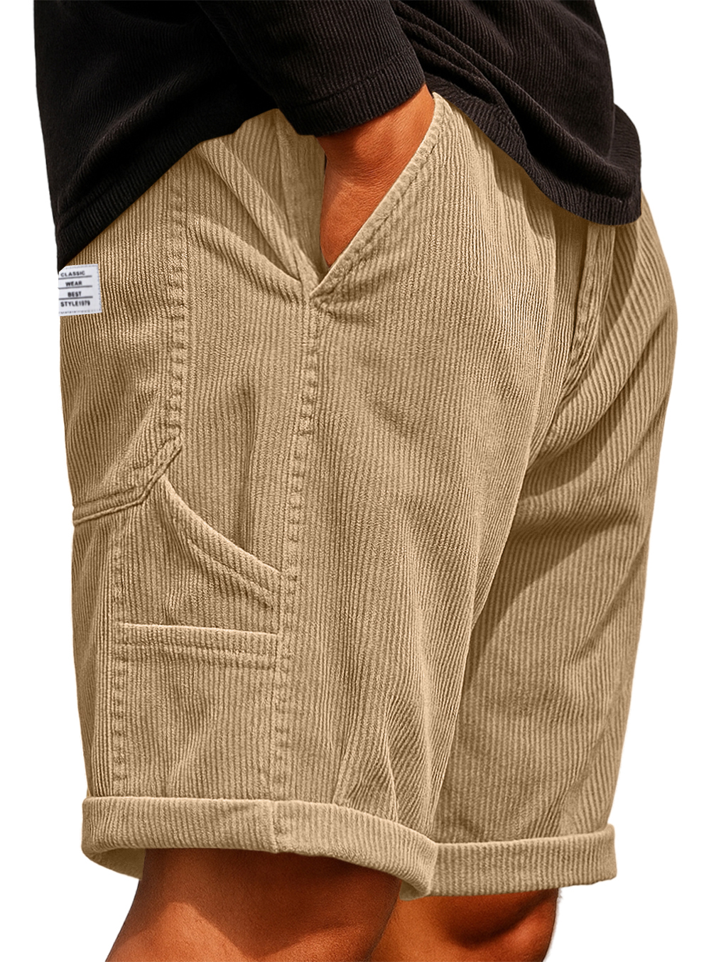 Men's Practical Multi-Pocket Cargo Shorts Corduroy Embroidered Logo Stylish Loose Everyday Shorts