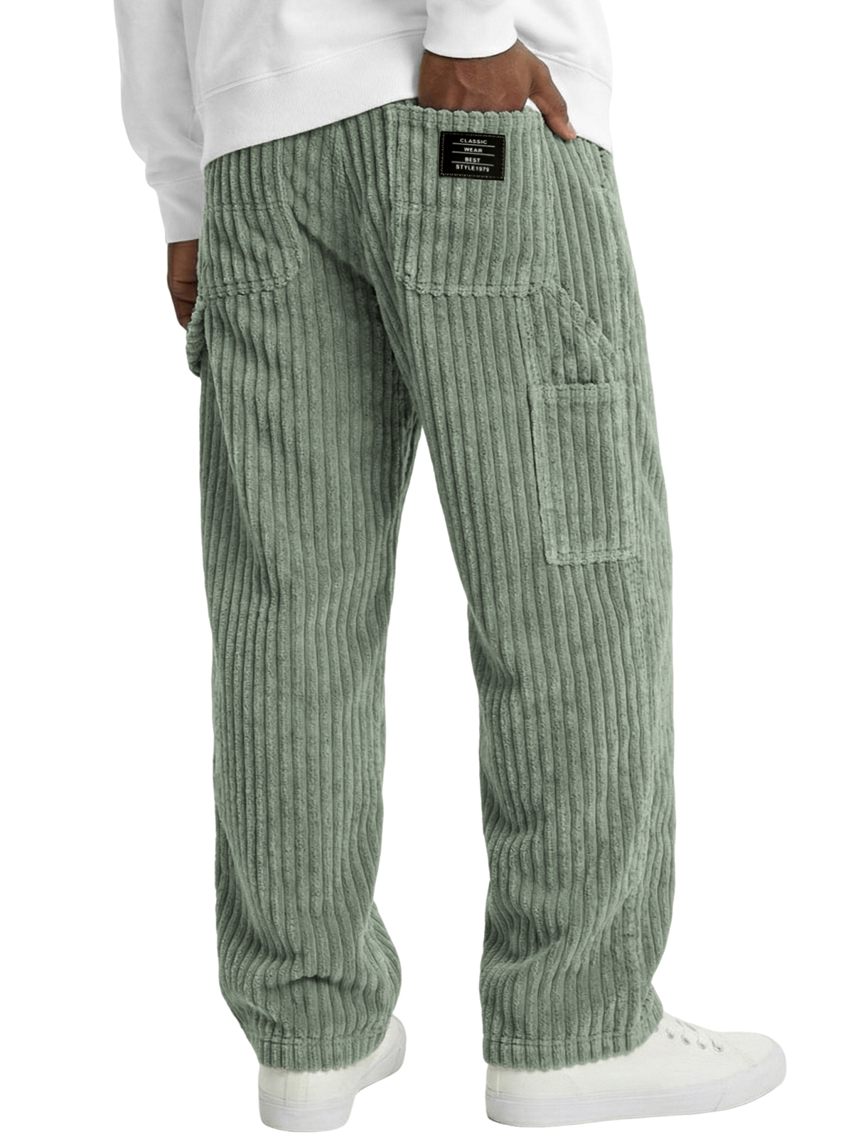 Men's Vintage Practical Corduroy Trousers with Multiple Pockets and Embroidered Label