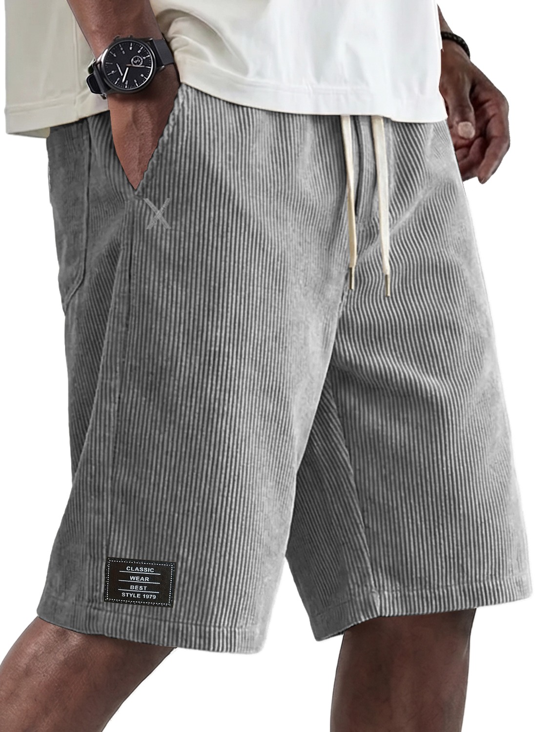 Men's Retro Comfortable Corduroy Shorts with Embroidered Logo