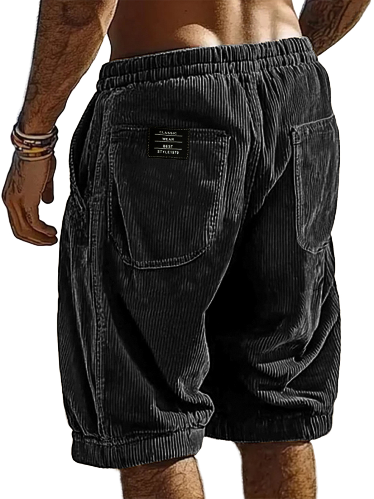 Men's Resort Stylish Corduroy Multi-Pocket Classic Embroidered Label Shorts