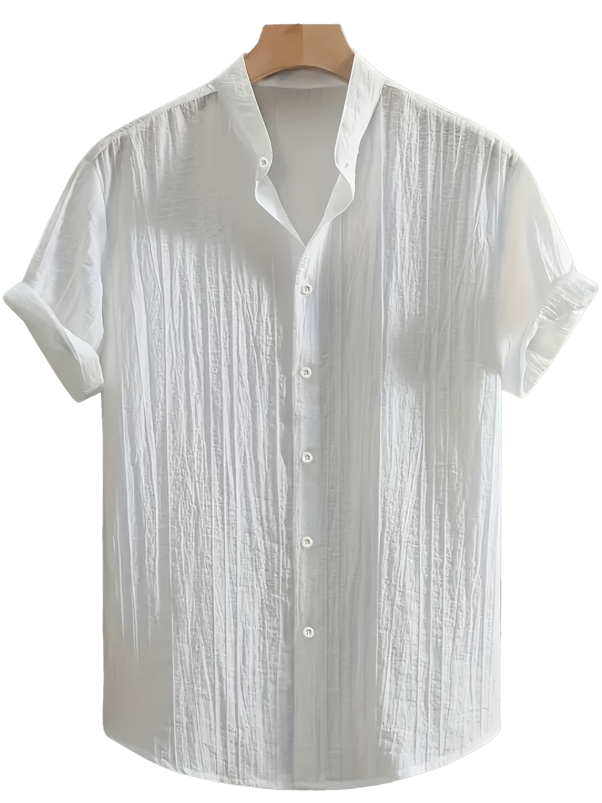 Men's Pleated Striped Textured Comfortable Breathable Short Sleeve Shirt