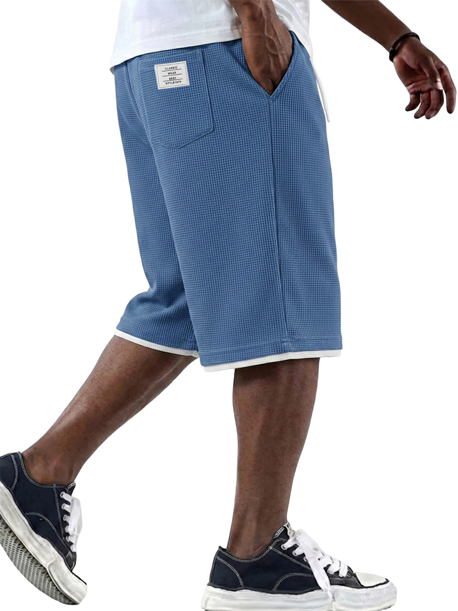 Men's Casual Fashionable Versatile Waffle Knit Embroidered Logo Shorts