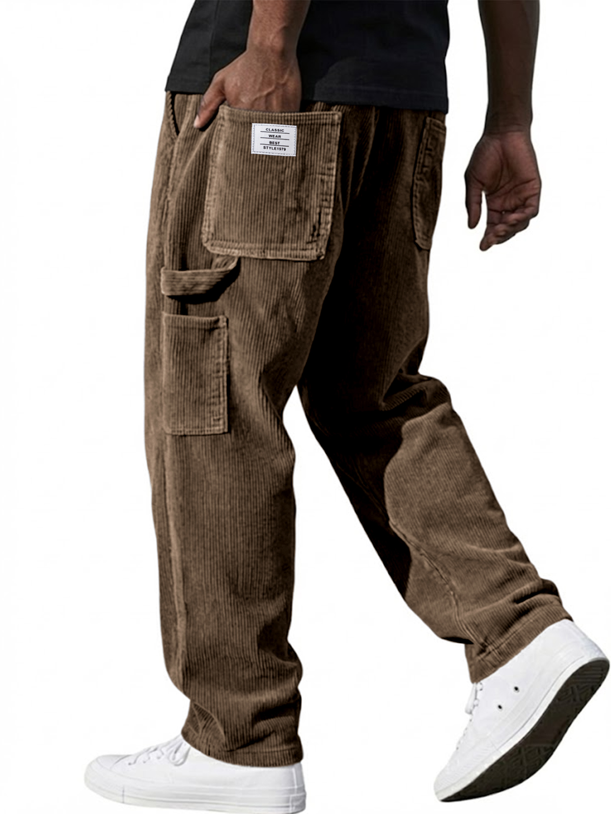 Men's Stylish Corduroy Vintage Multi-pocket Cargo Pants with Embroidered Patchwork