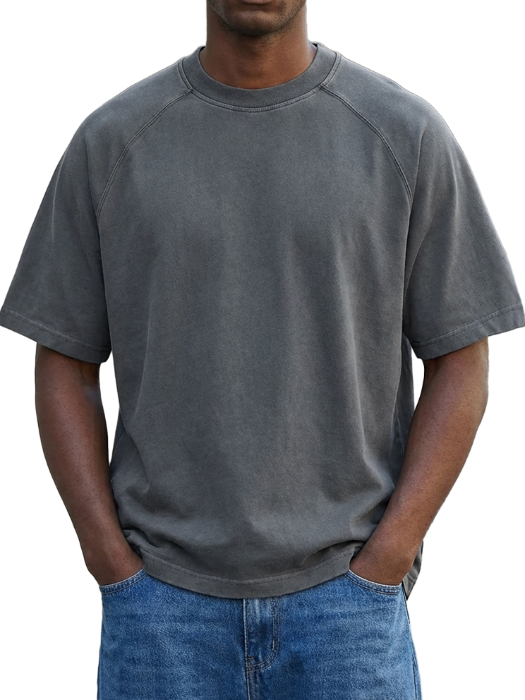 Men's Vintage Washed Raglan Sleeve Crew Neck T-Shirt
