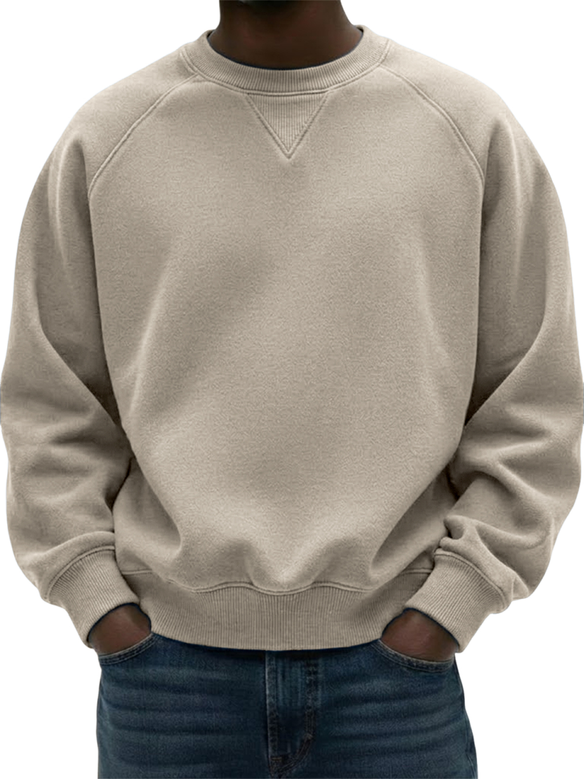 Mokaloha-Men's Heavyweight Basic Patchwork Pullover Crew Neck Sweatshirt