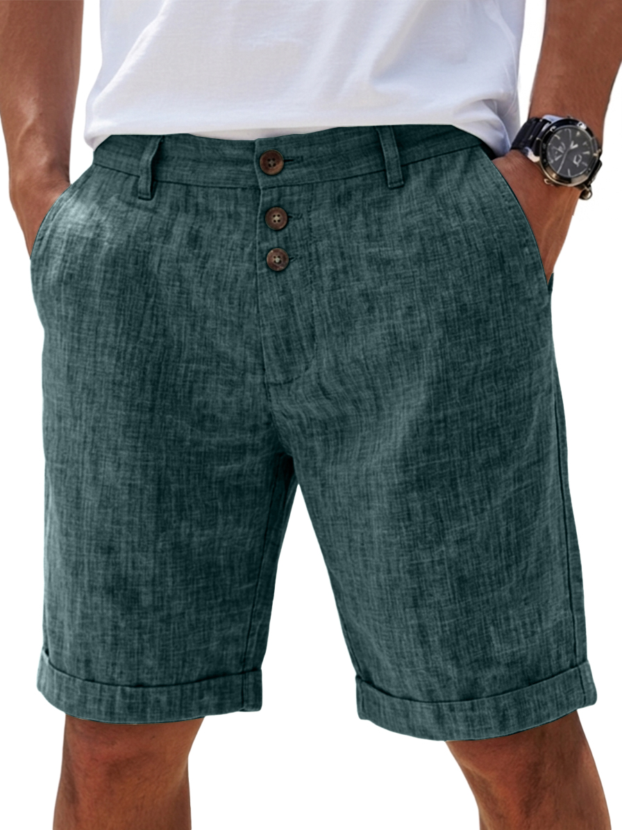 Men's Linen Solid Color Button-Up Casual Everyday Breathable Straight Shorts for Summer