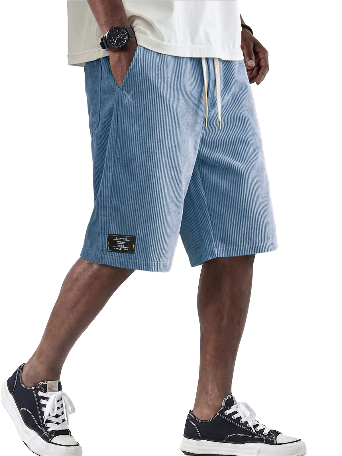 Men's Retro Comfortable Corduroy Shorts with Embroidered Logo