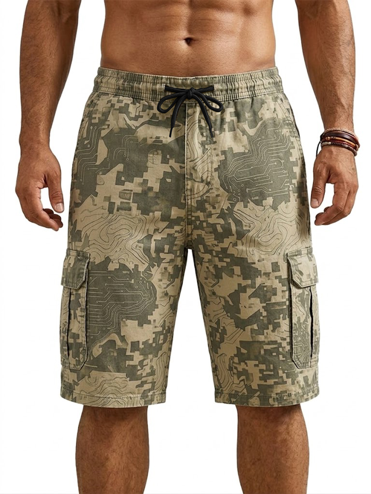 Digital Camouflage Multi-Pocket Basic Cargo Shorts