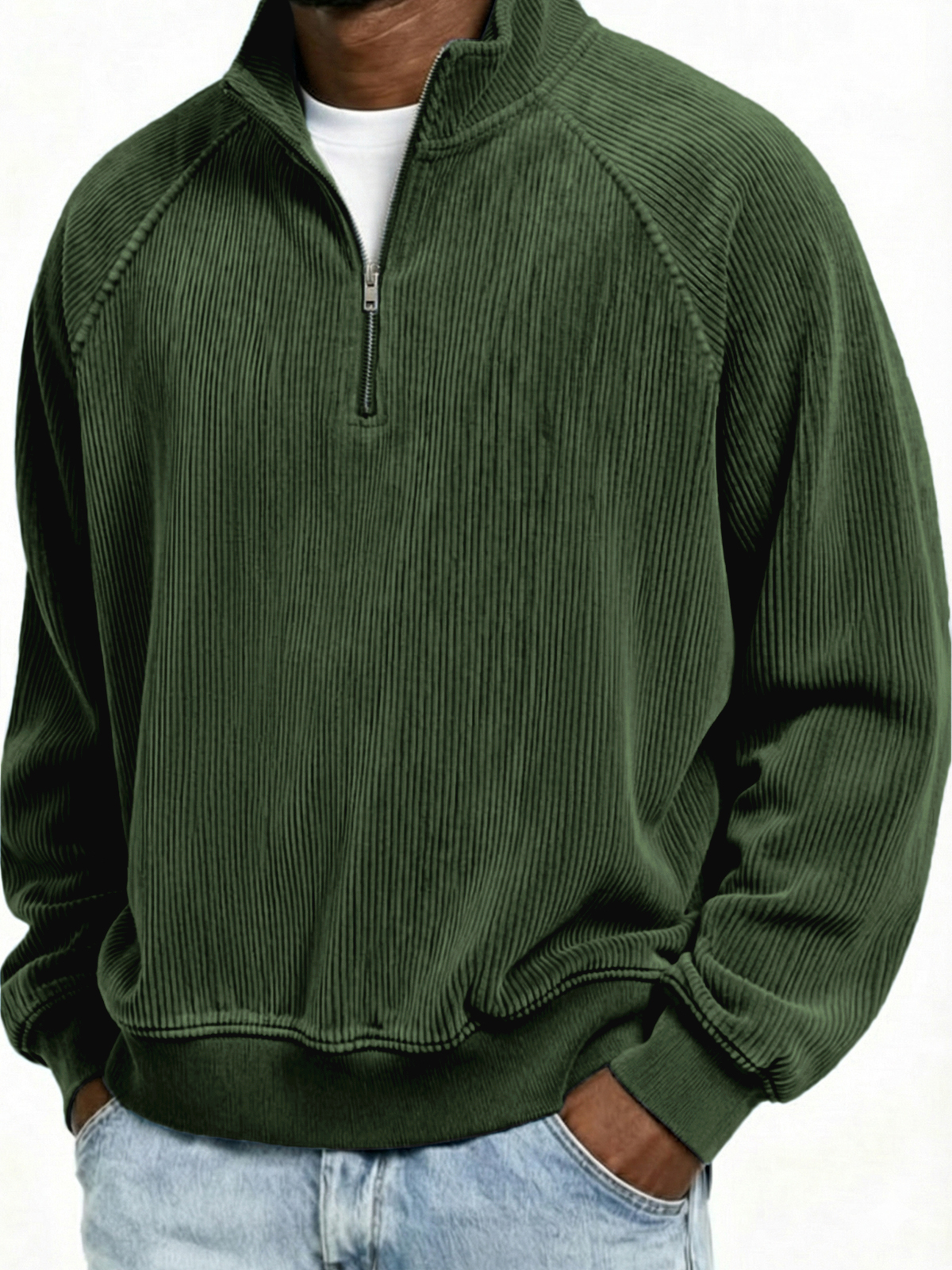 Mokaloha-Men's Simple Ribbed Quarter-Zip Raglan Sleeve Pullover Polo Shirt