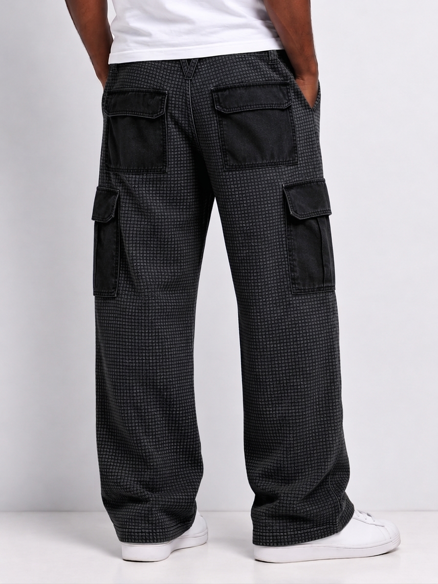 Men's Retro Distressed Washed Contrast Multi-pocket Straight Pants