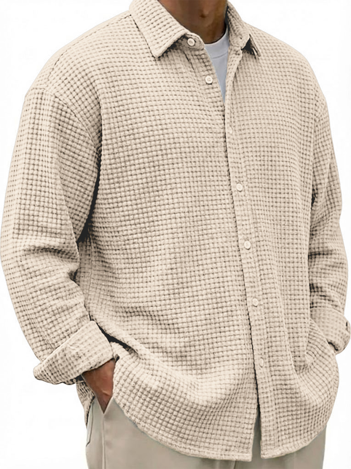 Men's Breathable Waffle Urban Casual Long-sleeved Shirt