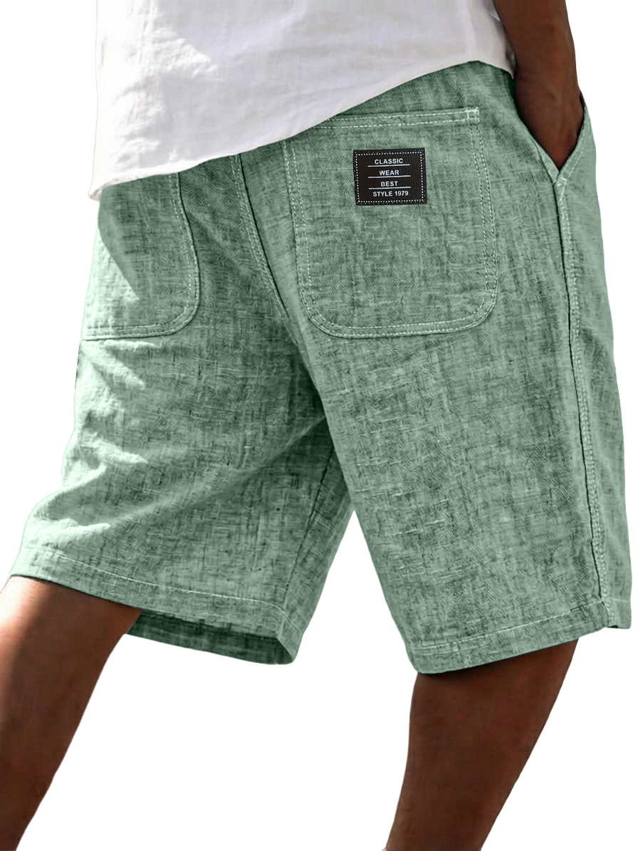 Men's Casual Breathable Linen Embroidered Logo Loose Shorts
