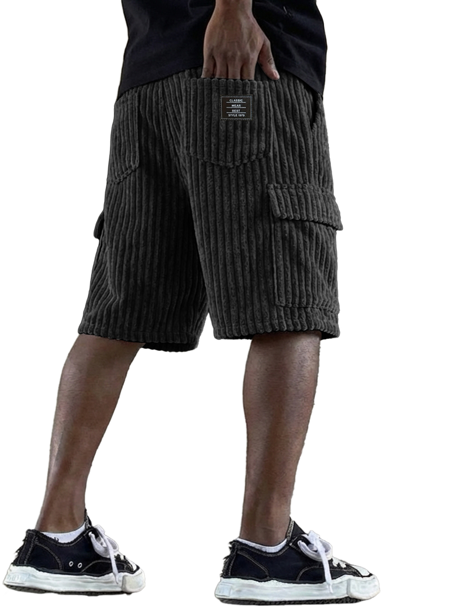 Men's Retro Corduroy Multi-Pocket Logo Cargo Shorts