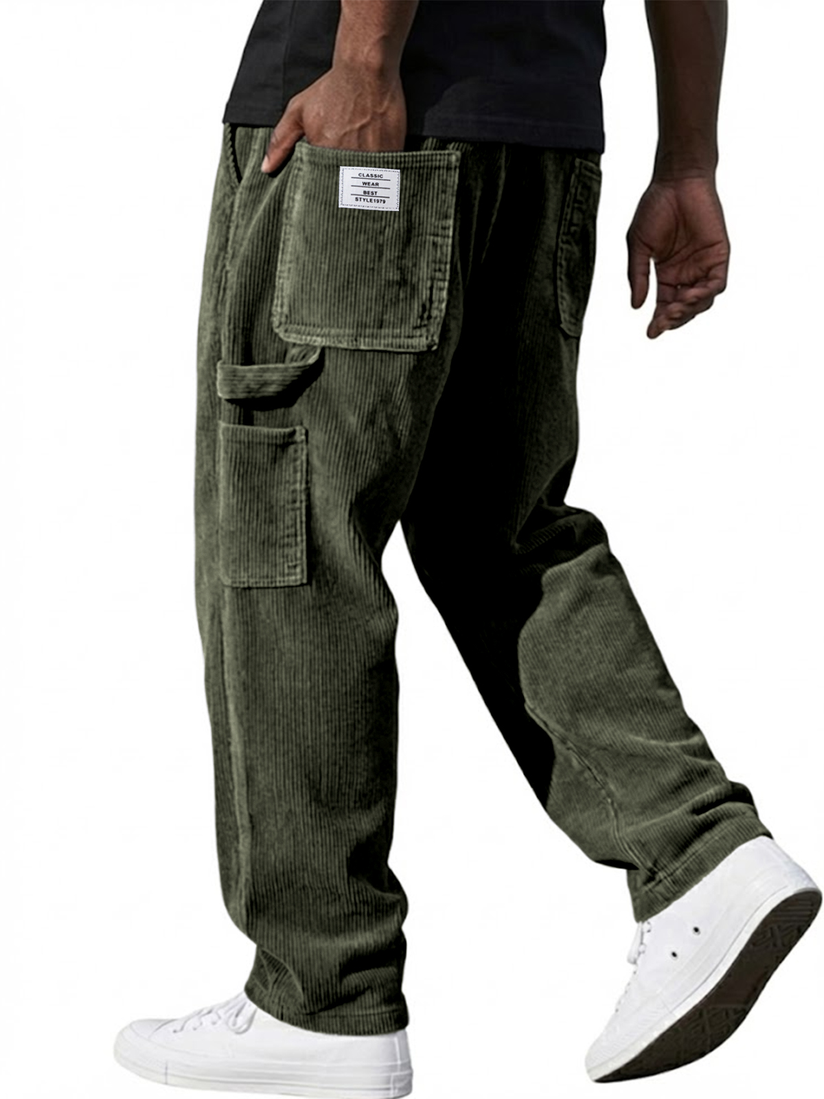 Men's Stylish Corduroy Vintage Multi-pocket Cargo Pants with Embroidered Patchwork