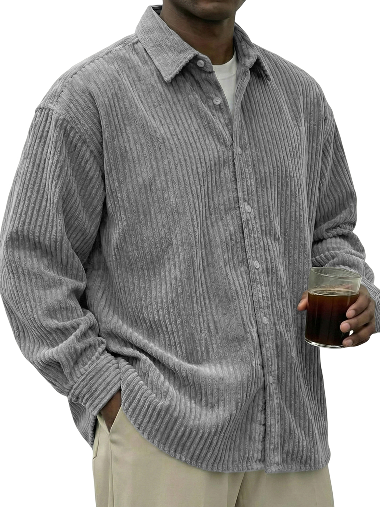 Men's Urban Casual Stylish Corduroy Textured Long-Sleeve Shirt
