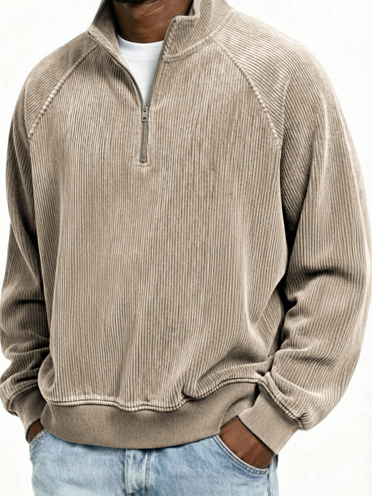 Mokaloha-Men's Simple Ribbed Quarter-Zip Raglan Sleeve Pullover Polo Shirt