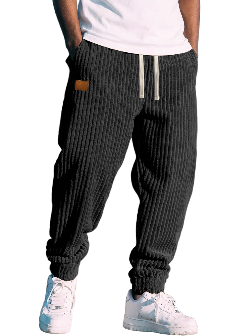 Men's Retro Corduroy Logo Striped Jogger Pants