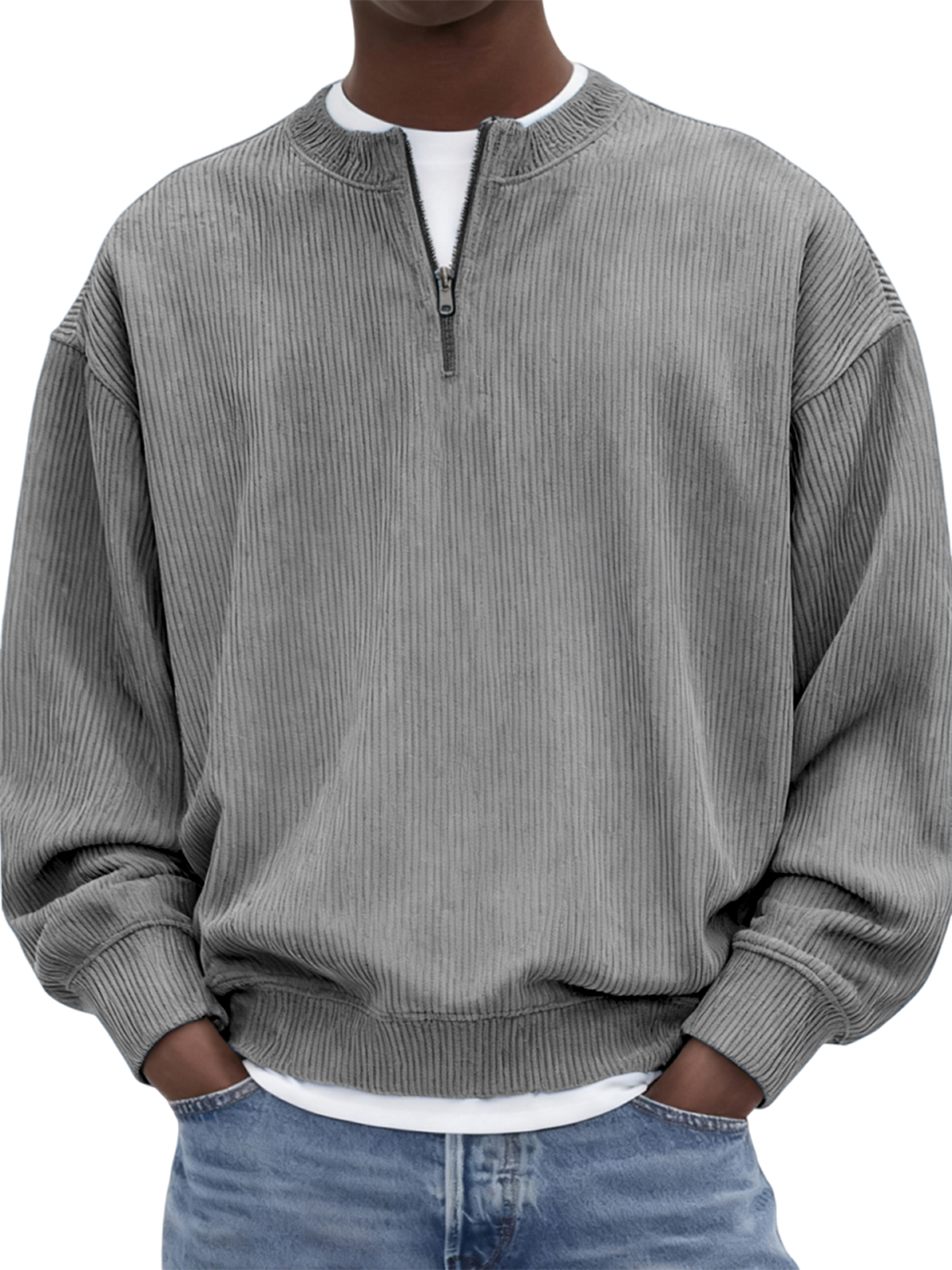 Men's Quarter-Zip Stylish Corduroy Long Sleeve Pullover