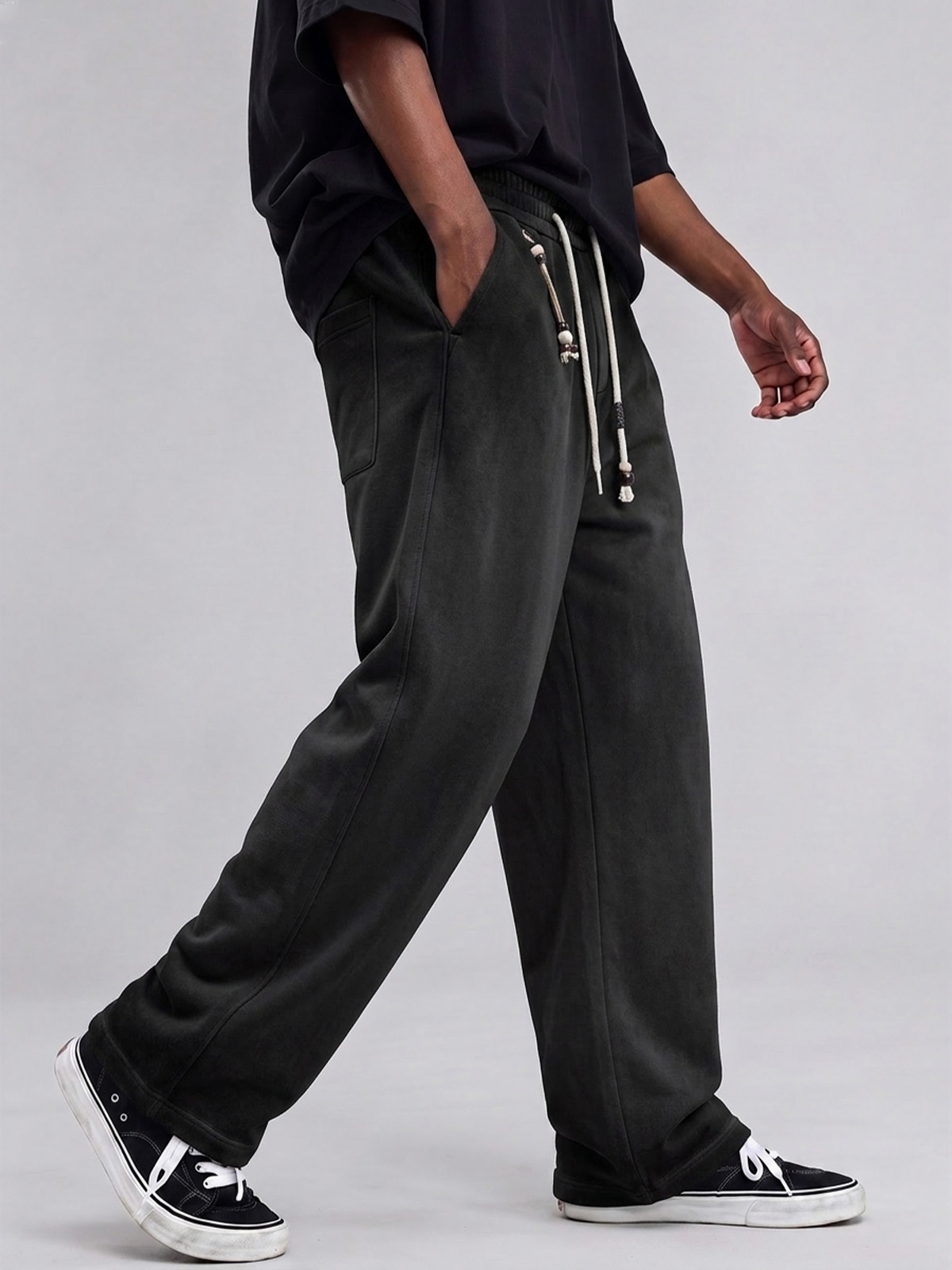 Men's 100% Cotton Washed Distressed Trousers with Detachable Decoration