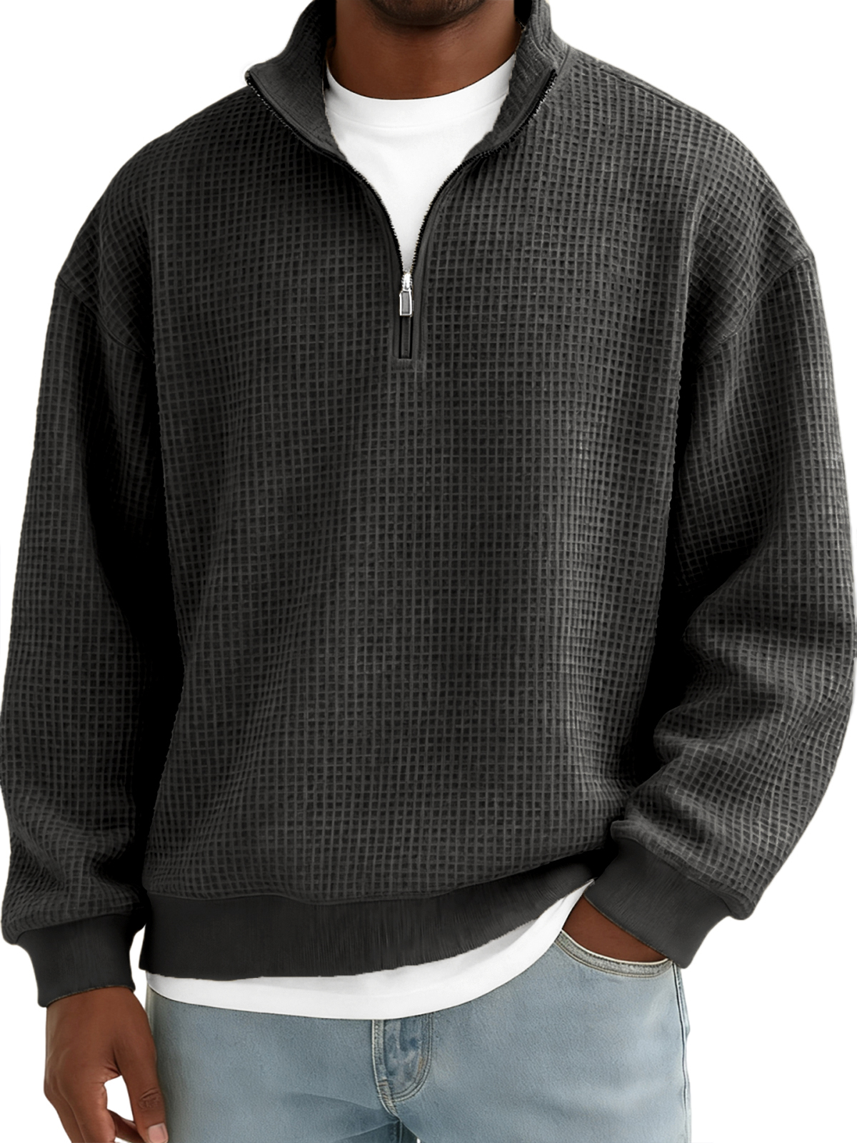 Men's Quarter-zip Breathable Waffle Pullover
