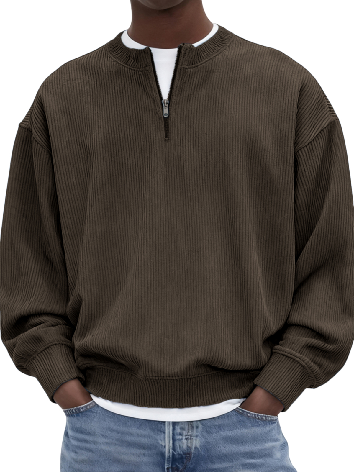 Men's Quarter-Zip Stylish Corduroy Long Sleeve Pullover
