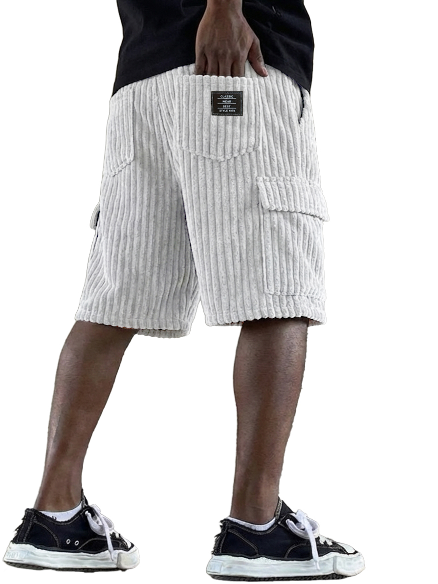 Men's Retro Corduroy Multi-Pocket Logo Cargo Shorts