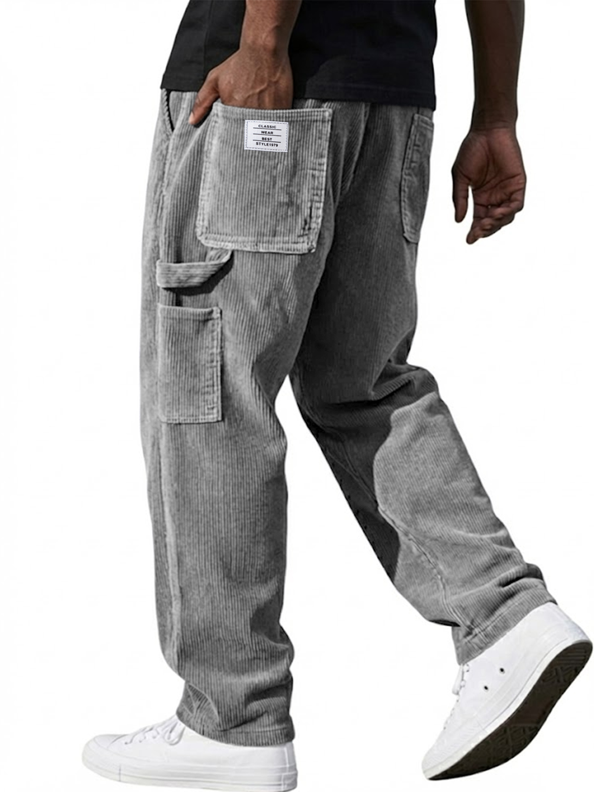 Men's Stylish Corduroy Vintage Multi-pocket Cargo Pants with Embroidered Patchwork