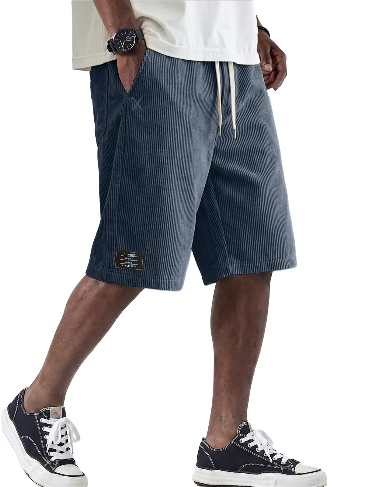 Men's Retro Comfortable Corduroy Shorts with Embroidered Logo